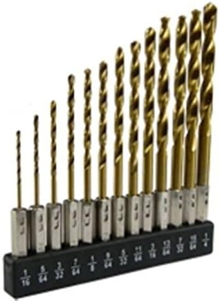 13pc Hex Shank Drill Bit Set w/ Holder HSS Titanium Coated Quick Change Load
