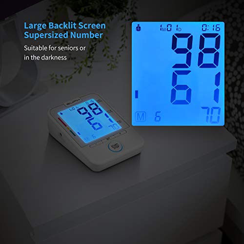 Upper Arm Blood Pressure Monitor Automatic BP Machine FDA Approved with Large Cuff and Large Backlit LCD Display for 2 Users 180 Readings