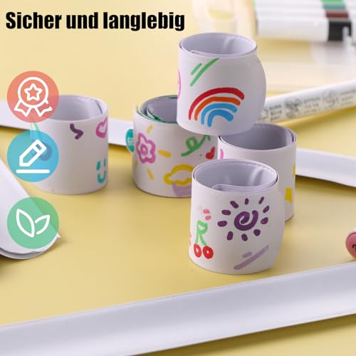 Koogel 30 Stück Weiß Slap Armbänder, Schnapparmbänder für Kinder Schnapparmband Kinder für Weihnachten Kindergeburtstag Jungen und Mädchen