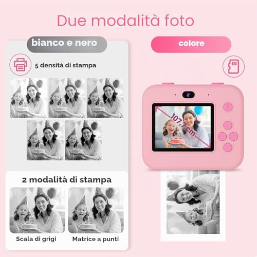 ASTGMI Children's Instant Camera, 2.4 Inch 1080P Children's Selfie Camera with Printing Paper and 32GB Card, Toy Christmas Gift Boy and Girl 3 4 5 6 7 8 Years (Pink)