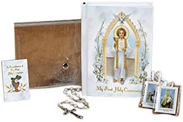 Pure and Holy First Communion Mass Book, Scapular, Rosary, and Lapel Pin