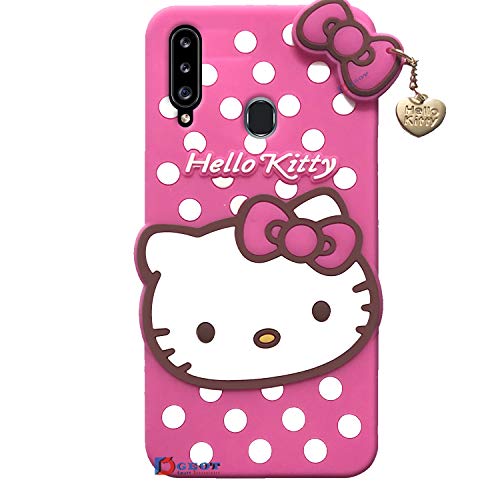 Dgeot® Hello Kitty Back Case Cover | 3D Cute Hello Kitty | Soft Silicone Rubber Back Cover with Pendant Compatible for S