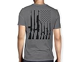 Mens Big Big American Flag With Machine Guns V-neck T-shirt