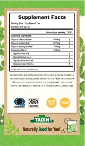 TADIN ORGANIC MORINGA TEA – HERBAL CLEANSE BALANCE, CAFFEINE FREE WELLNESS TEA – 20 BAGS PER BOX