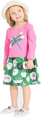 Girls Cotton LongSleeve Dress Casual Clothing(Dragonfly,Pink,4-5Years)
