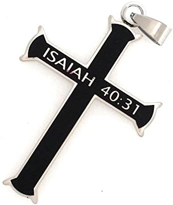 Isaiah 40:31 Cross Black & Stainless Steel Bold Faith Hope Religious Necklace, On Chain in Gift Bag Fun Collections (22)