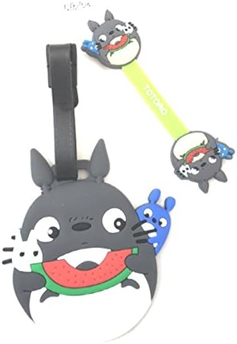 Totoro Eating Watermelon Luggage Tag, Silicone ID Bag Tag With Adjustable Strap and a Earphone, Cord Holder
