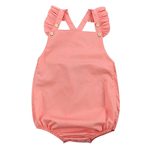 Puseky Infant Newborn Baby Girls Ruffle Romper Jumpsuit Sunsuit Bodysuit Outfits (0-3 Months, Pink)