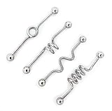 BodyJ4You Lot of 4 Industrial Barbell Kit 35mm (Coil, Wave, Twister, Spiral) 14G Cartilage Earring