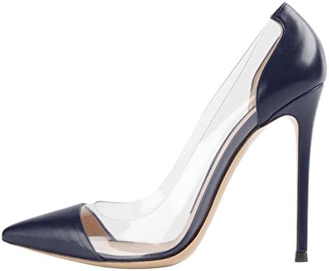 Guoar Womens Multicolor Big Size Pointed Toe Stiletto Transparency Stitching High Heels Pumps Shoes