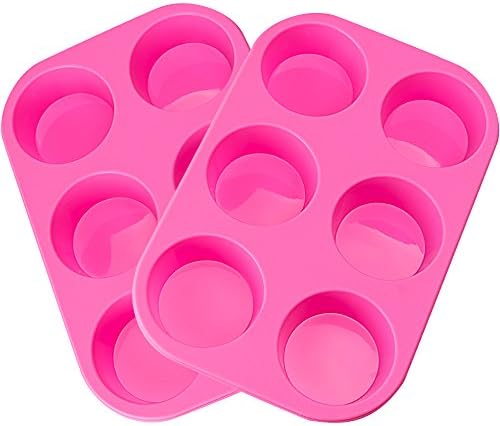 LAVAVIDA 2 Pack Silicone Muffin Pan, 6 Cup Baking Tin, Non-Stick Bakeware for Cupcakes & Puddings