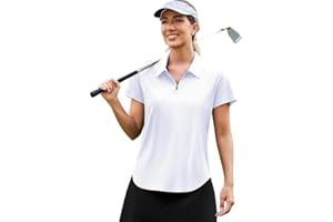 PINSPARK Womens Golf Shirts Short Sleeve Polo Moisture Wicking Tops V-Neck with Collar Shirts Tennis Outfits