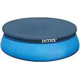 INTEX 28021E Pool Cover: for 10ft Round Easy Set Pools &ndash; Includes Rope Tie &ndash; Drain Holes &ndash; 12in Overhang &ndash; Snug Fit