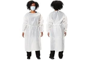 KEEBOMED Disposable Isolation Gowns -PPE Gowns Disposable - Knee-Length, Non-Woven, Latex Free, and Fluid-Resistant Gowns (10, White, L)