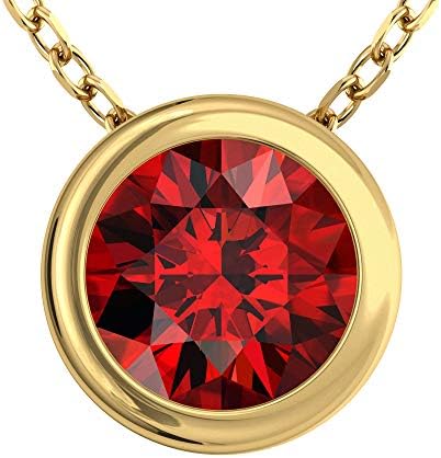 Belinda JewelzWomens 14K Yellow Gold Pendant Necklace Sparkly 7 mm Round Gemstone 1.48 Carats Swiss 18" Bezel Solitaire Classic Chain Fine Jewelry Gift for Wedding Anniversary