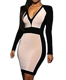 Womens Sexy V Neck Long Sleeve Slim Fit Midi Dress
