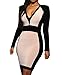 Womens Sexy V Neck Long Sleeve Slim Fit Midi Dress