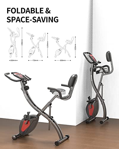 PROIRON Folding Exercise Bike, Fitness Exercise Bike with Backrest, Resistance Band, 8 Levels Magnetic Resistance, Pulse Sensor, Height Adjustable, Weight Max 120 kg…