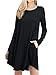 POSESHE Women's Long Sleeve Pockets Casual Swing Plain T-shirt Dress Black XL