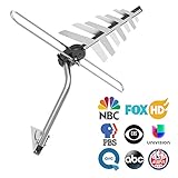Outdoor TV Antenna, CHARAVECTOR 150 Miles Range Digital HDTV Antenna with VHF/UHF Signal, Built-in High Gain and Low Noise Amplifier, Mounting Pole