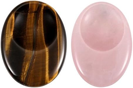 PESOENTH Rose Quartz Tiger Eye Thumb Worry Stone Polished Tumbled Pocket Quartz Palm Stones Chakra Healing Crystal Therapy Gemstones for Stress Anxiety Rubbing