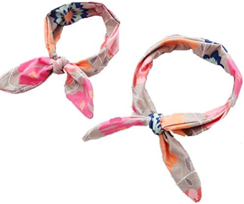 CL Women Girls Parenting Headband Bunny Ear Floral Silk Satin Hair Band Pack Twisted Turban Head Wrap for Sports or Fashion (Pink printed)