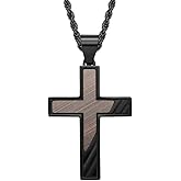JO WISDOM Black Blue Cross for Men Necklace 316L Stainless Steel Titanium Steel Crucifix Religious Cross Pendant with 24 Inch Pearl Chain 3 MM