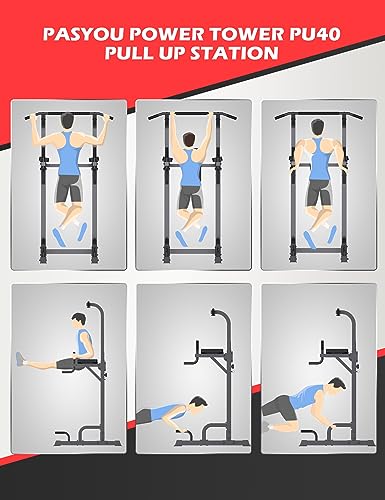 PASYOU Power Tower Pull Up Bar Stand 9 Levels Adjust Workout Dip Station for Home Gym Strength Training Equipment