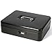 Safe Metal Cash Box with Money Tray & Combination Lock, Decaller Large Lock Storage Money Box with 5 Compartments Cash Tray, Black, 11 4/5