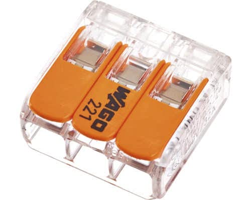 WAGO Wago 221-413 3-Wire Connection Terminals with Lever 0.2-4 mm² Transparent Pack of 30