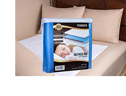 Mattress Pad Sheet Protector - Soft Quilted Cotton with a Waterproof Layer to Protect Your Mattress and Keep Sheets and Linen Dry. Superior Alternative to Disposable Mattress Pads. (34 x 52 Inches)