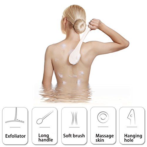 Bath Brush, Soft Long Handle Shower Scrubber&Washer for Exfoliating Self-Cleaning with Non-slip handle and Storage Strap for Hygiene by Shellvcase(Ivory White)