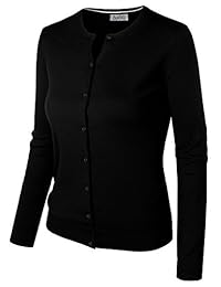 BIADANI Women Button Down Long Sleeve Crewneck Soft Knit Cardigan Sweater