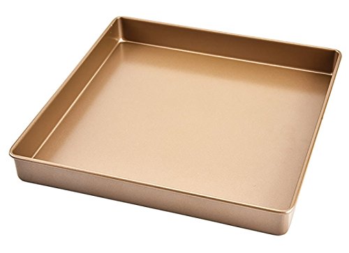 Click Here to See More Images ixaer Golden 11x11-inch Square Non-stick Bakeware Cake Mould Biscuit Nougat Bakeware, Cookie Sheet Baking Tray Jelly Roll Pan