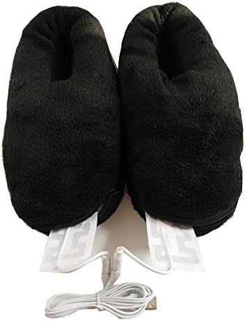 USB Electric Heating Slipper Heated Plush Shoe for Feet Cold Relief Winter,Black,1 Pair