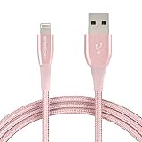 AmazonBasics Double Nylon Braided USB A Cable with Lightning Connector, Premium Collection, MFi Certified iPhone Charger, 6 Foot, 2 Pack, Rose Gold