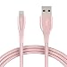 AmazonBasics Double Nylon Braided USB A Cable with Lightning Connector, Premium Collection, MFi Certified iPhone Charger, 6 Foot, 2 Pack, Rose Gold