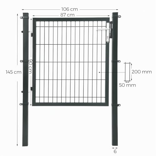 SONGMICS Galvanised Steel Garden Gate, Heavy Duty and Durable with Lock and Key, Gate Dimensions