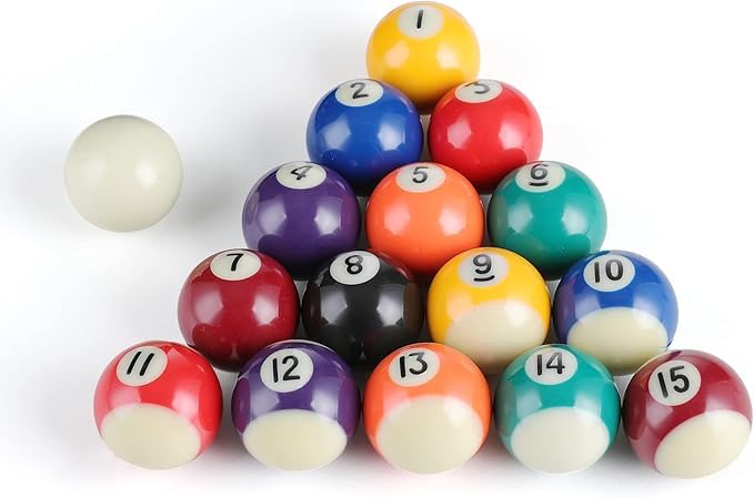 BOROCO Mini Pool Balls Set,16Pcs Eco‑friendly 38mm Spots and Stripes Billiard Balls Set,Resin Children Table Snooker Balls,Mini Table Pool Accesssories for Home Party Kid Games