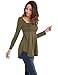 Blooming Jelly Women's Square Neck Long Sleeve Tunic Shirt Slim Ruched Empire Waist Tops,Army Gree, XL