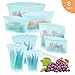 Reusable Silicone Food Storage Bag, Zip Lock Top Leakproof Containers Stand Up Preservation Bag with Slider for Fruits Vegetables Snacks Liquid, Microwave Dishwasher & Freezer Safe (8Pcs Set(Blue))