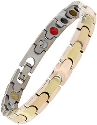 Elegant Stainless Steel Men's/Unisex Bracelet With Magnets, Germanium, FIR, Anion, and Energy Power Stone Therapy for Pain Relief and More (Rose Gold and Gold)
