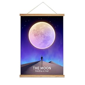 Hanging Poster Wooden Framed Beautiful Moon Theme Home Wall Canvas Prints Ready to Hang - 18"x24" inches