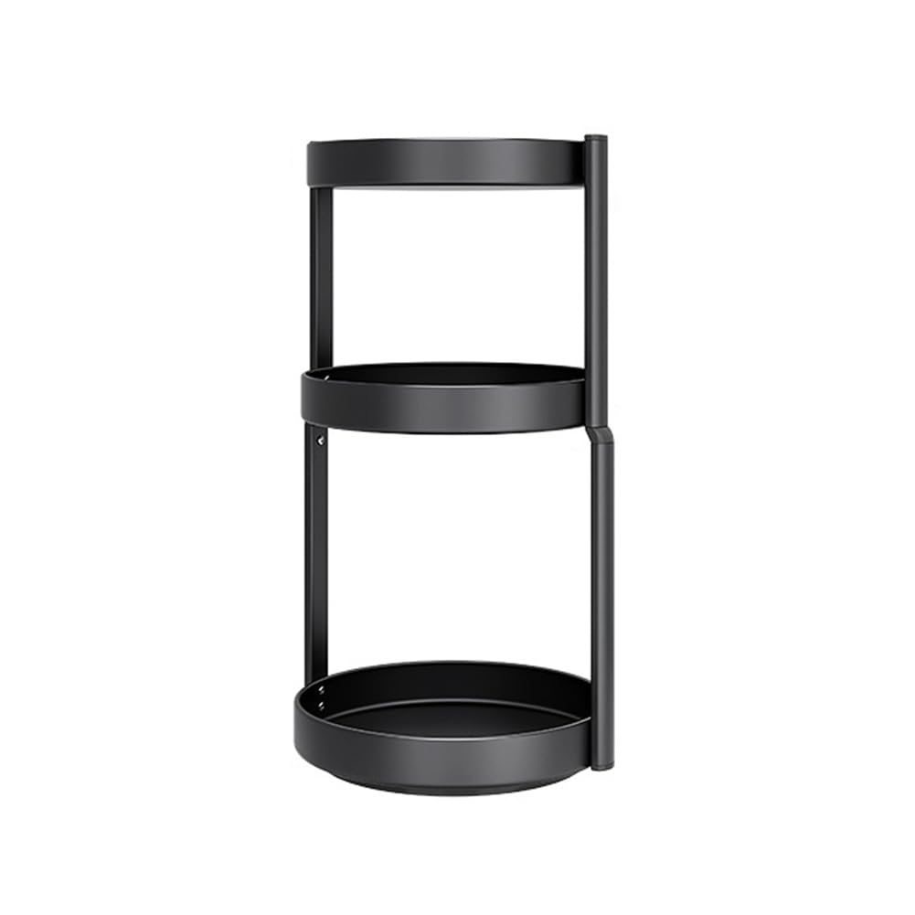 Glorlliant 360° Rotating Spice Rack For Inside Cupboard, 2 Tier Lazy Sus-An Turntable Cupboard Organizer Spinning Tray Condiment Holder,Metal Round Rotating Storage Organizer for Spices Makeup Bedroom