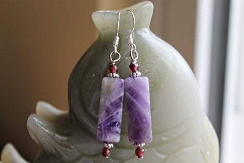 Amazing Long Cuboid Natural Purple Amethyst Earrings, sterling silver hook