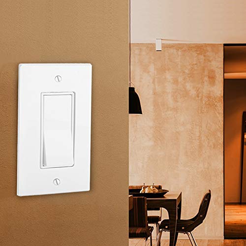 ELECTECK ON/OFF Light Switch with Cover, Pack of 12, 15A 120/277V, Electric AC Paddle Rocker Interrupter, Single Pole Grounding, Residential & Commercial Grade, Wall Plate Included, UL Listed, White