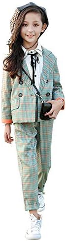 Aculldo スーツ 女の子 子供服 ガールズ キッズ服 2点セット コート パンツ 長袖 チェック柄 フォーマル スーツセット セットアップ 女児 おしゃれ 韓国風 秋冬 洋服 通学 通園 普段着 七五三 入学式 卒業式 発表会 プレゼント