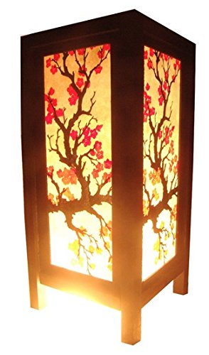 Thai Vintage Handmade Asian Oriental Japanese Sakura Flower Bedside Table Light or Floor Wood Paper Lamp Shades Home Bedroom Garden Decor Modern Design from Thailand