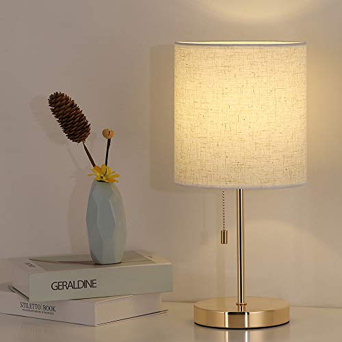 Gold Desk Lamp for Bedroom, Metal Table Lamp with Linen Shade on Nightstand, Bedside, Dressers, Coffee Table, Study Desk in Living Room, Guest Room, College Dorm, Office