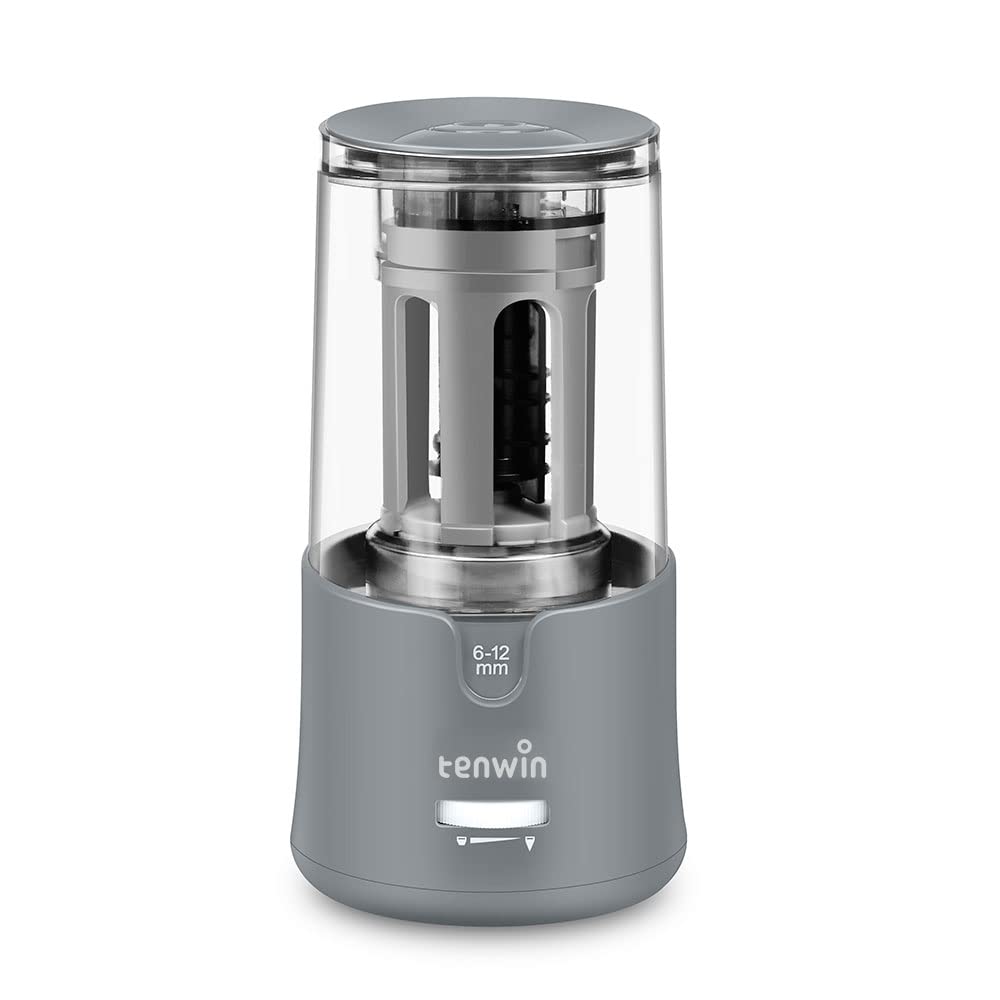 Coloured Pencil Sharpener, Big Electric Desktop Sharpener with Container for 6-12mm Pencils, Portable for Artists in School Office Classroom Use, Auto Stop, Fast Sharpen, Heavy Duty (Grey)